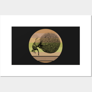 Dung Beetle with Dung Ball on Retro-style Sunset in Africa Colors Posters and Art